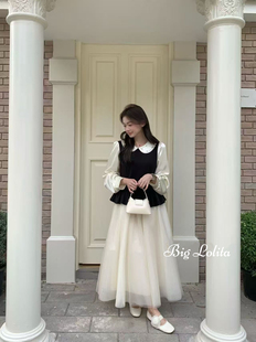 【赫曼千金】大码生日裙微胖法式千金丝绒拼接网纱蓬蓬连衣裙显瘦