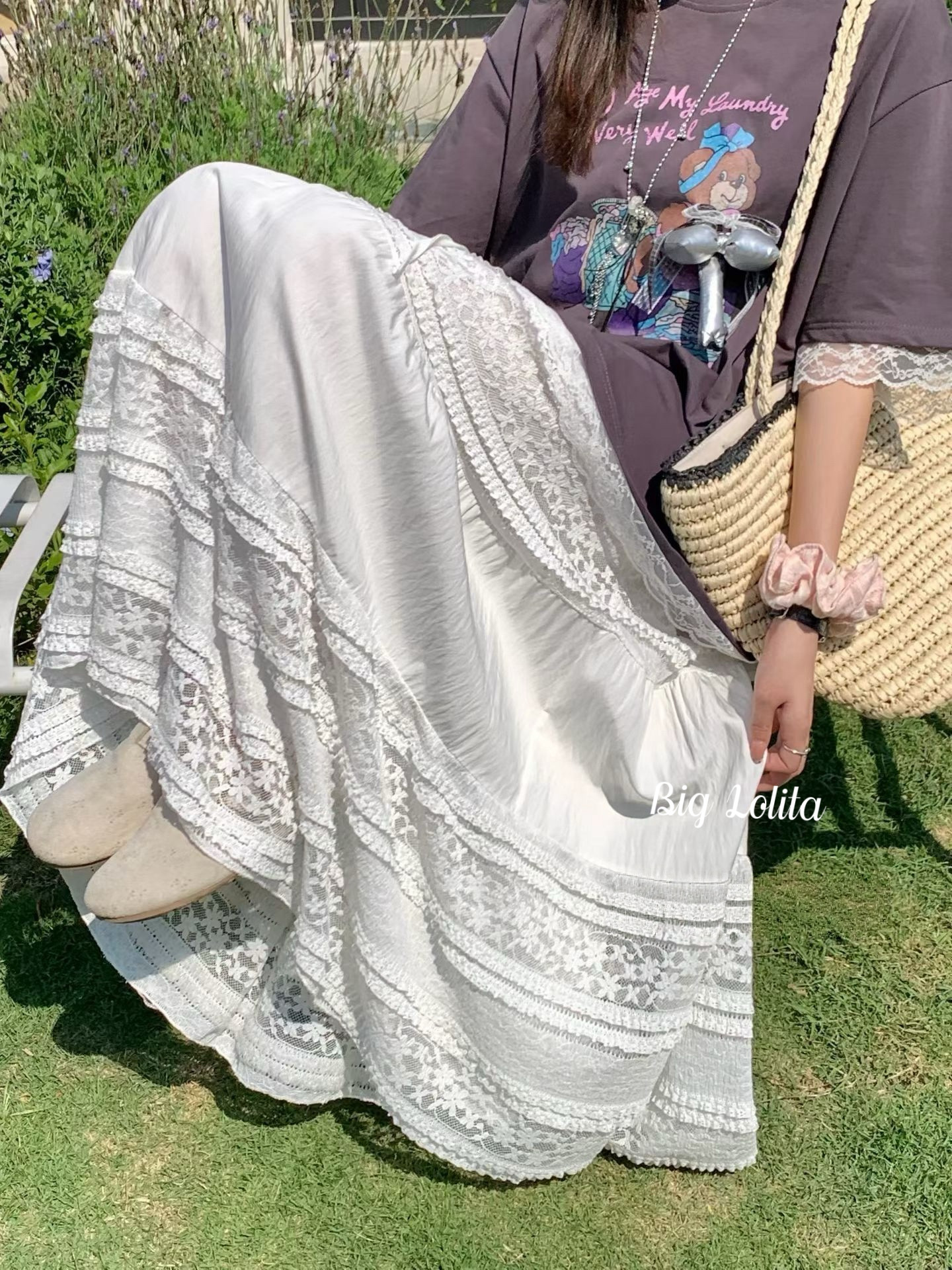 4.5米大裙摆！大码微胖春季新款胖MM200斤显瘦蕾丝半身裙长裙可爱