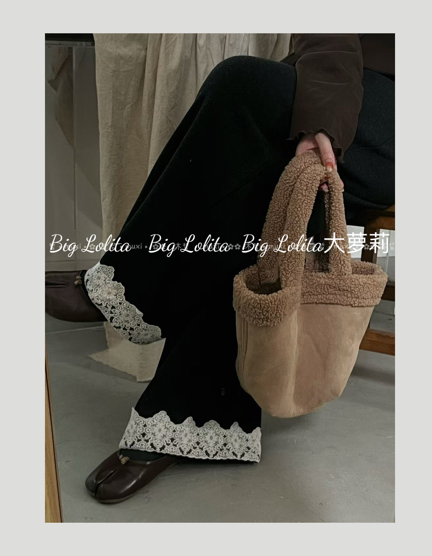 三色羊绒裤！大码蕾丝花边冬季糯米裤微胖宽松慵懒加绒阔腿裤胖MM