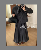 蝴蝶结羽绒外套百褶半身裙时尚 秋冬新款 大码 胖MM套装 羽绒小香