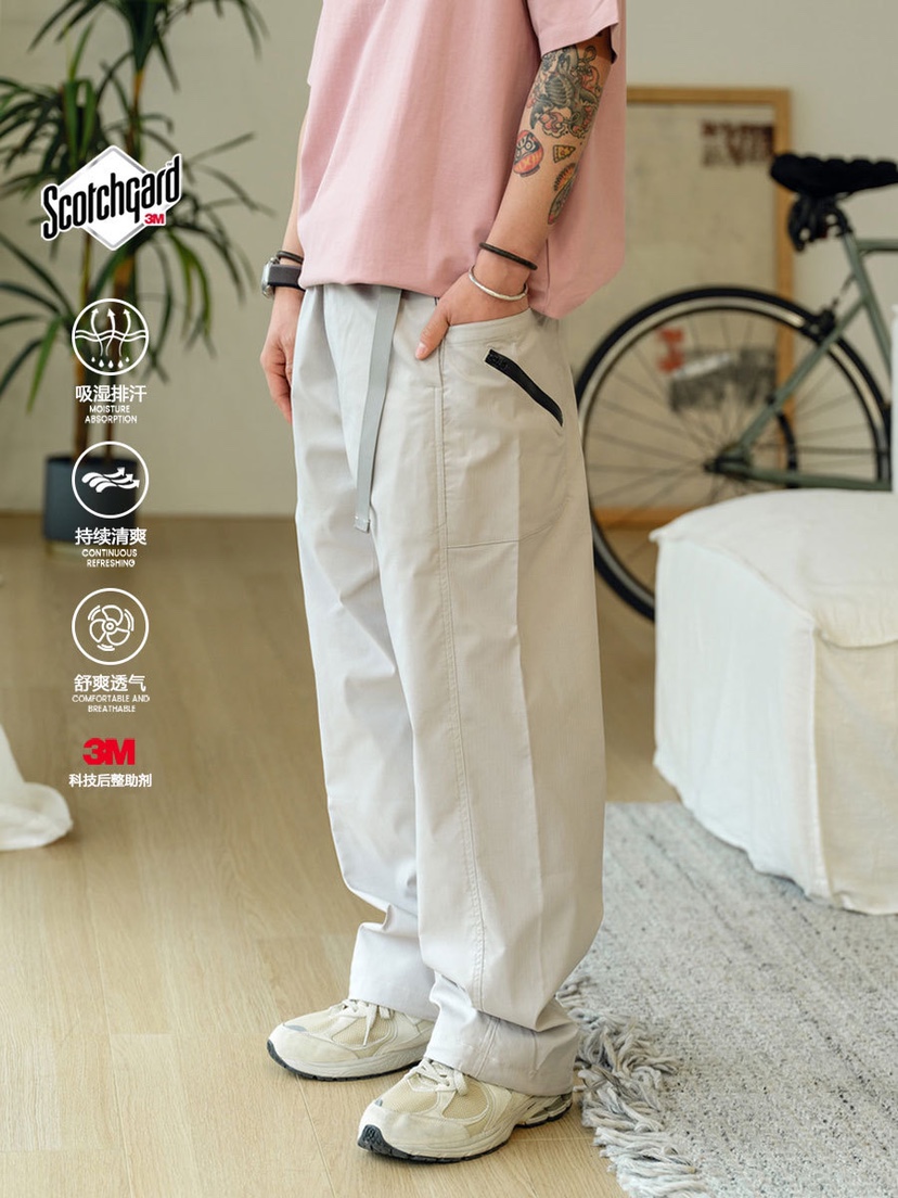 UNF 24SS3M吸湿排汗格纹三合一直筒束脚抽绳户外机能休闲长裤男女