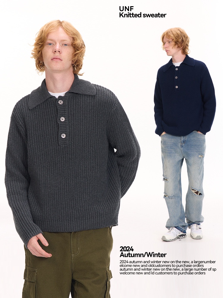 半开襟翻领毛衣基础款套头毛衫