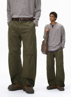 UNF 美式复古解构工装裤25秋季新品潮牌收褶剪裁宽松弯刀长裤男