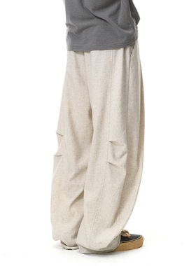 UNF 亚麻阔腿裤2025秋季新品潮牌美式宽松纯色男士老钱休闲长裤