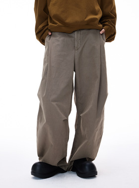 UNF美式褶皱弯刀裤25秋季新品潮牌宽松休闲裤百搭阔腿工装长裤男