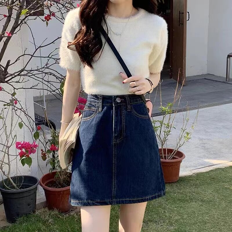 有内衬小个子复古显瘦牛仔半身裙女2023新款夏季薄款短裙a字裙裤