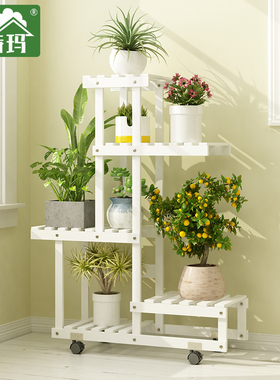 欧式白色花架子室内客厅落地式阳台置物架实木植物花盆栽托架家用