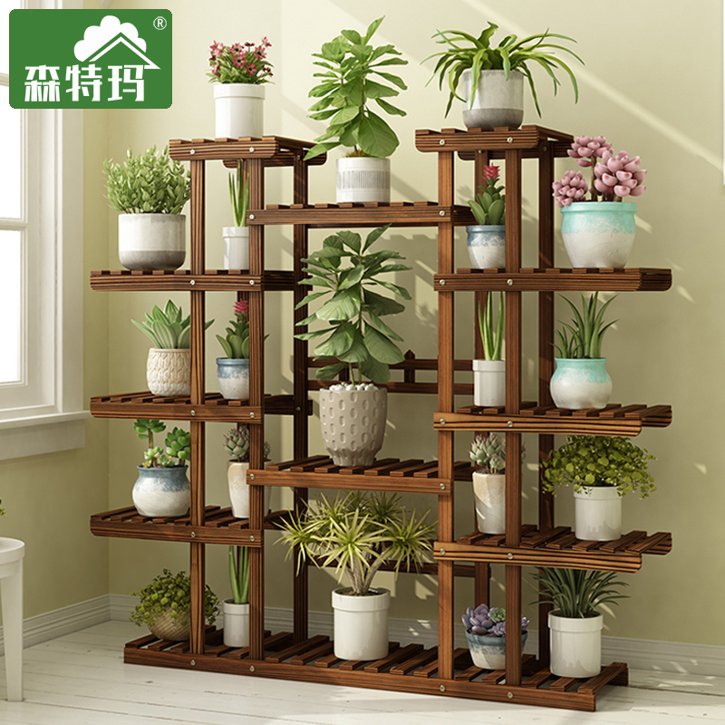 铁艺实木质置物防腐简约风花架子