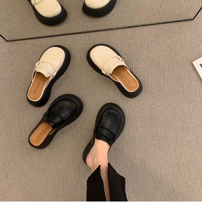 懒人乐福鞋2024新款松糕厚底包头半拖鞋女夏季外穿小众穆勒凉拖鞋