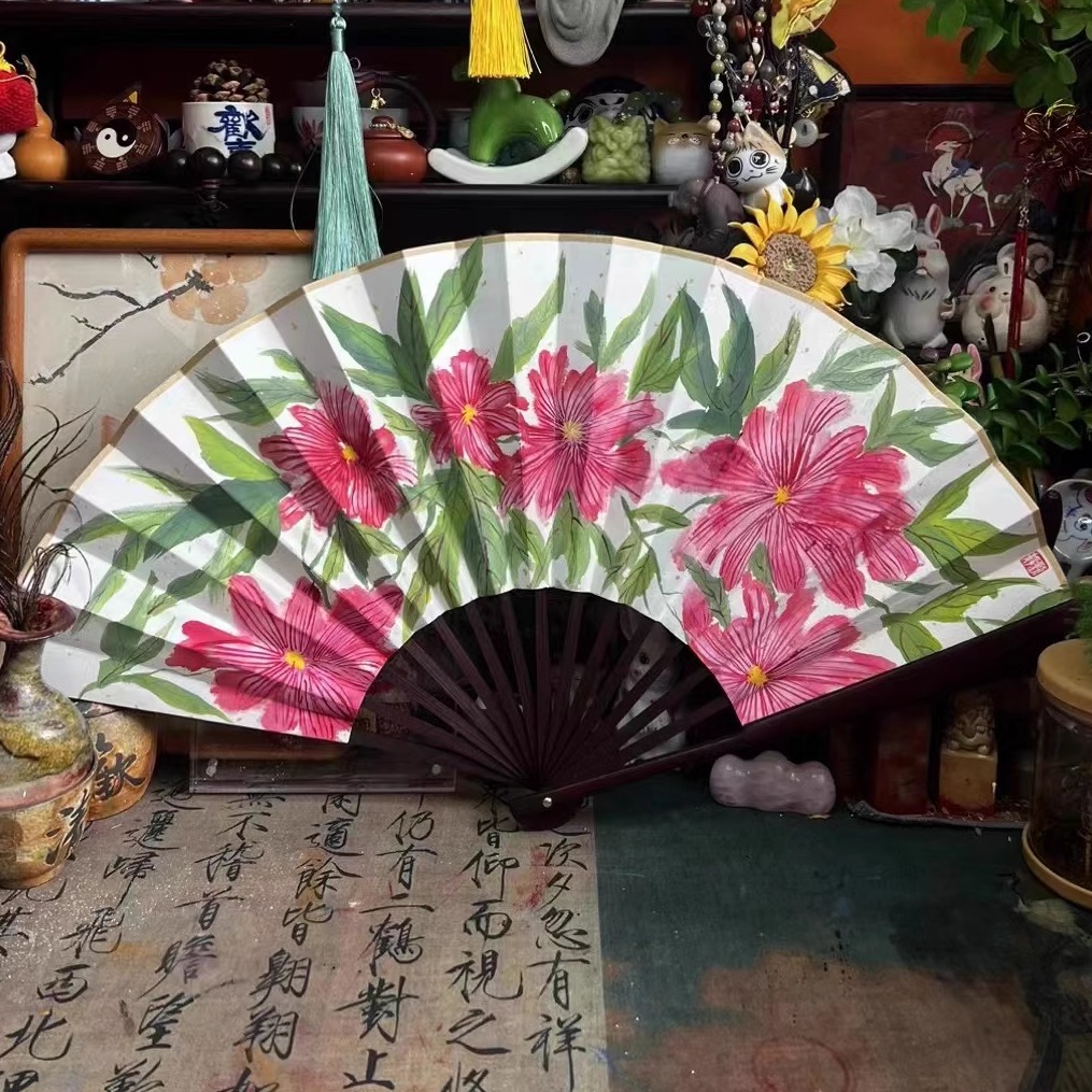 国画折扇折扇纯手绘扇团扇文创手工国画扇子代画定制艺术扇画扇子