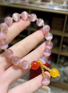 天然猫眼石手链女款单圈时尚百搭饰品礼物送女友闺蜜