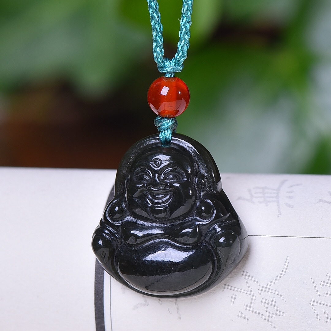 天然正品和田玉青玉吊坠大肚弥勒佛玉坠挂件女款颈饰玉器配饰挂坠