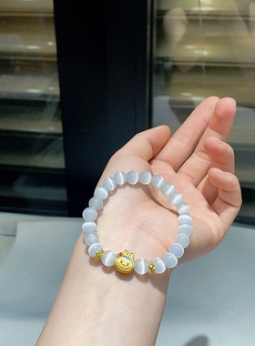 天然猫眼石串珠手链搭配拉布布女生2025年小众高级感精致珠子手饰