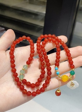 天然南红玛瑙手链女款时尚百搭精美玉器饰品送女友闺蜜多圈手链