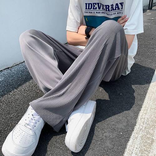 Lilanz/利郎阔腿裤男夏季薄款冰丝垂感弹力条纹休闲裤潮流宽松直