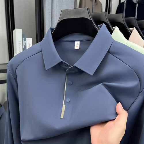 Lilanz/利郎跨境春秋男士T恤冰丝长袖休闲翻领polo衫男带领衣服