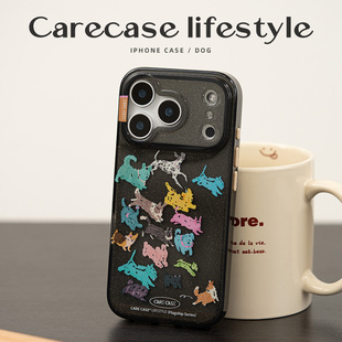 原创设计 简约创意有趣 适用于苹果iPhone17 Pro 狗狗透黑手机壳 小众插画可爱 CARECASE Max 奔跑