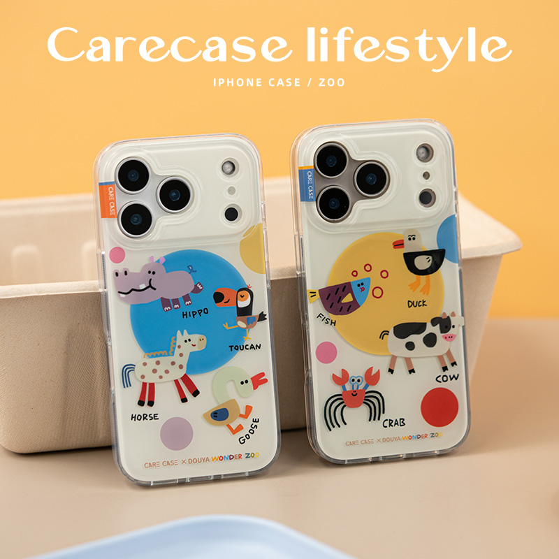 CARECASE 动物园蓝圈黄圈磁吸防摔手机壳 适用于苹果iPhone17 16 15 14 Pro Max 原创设计 可爱卡通 创意简约
