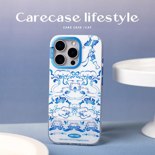 CARECASE青花瓷猫咪图腾手机壳