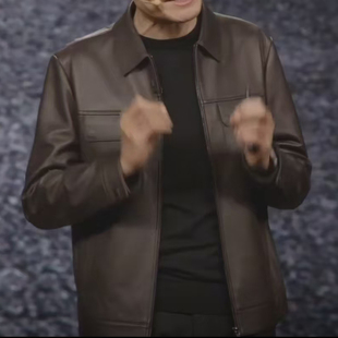 雷军皮衣真皮皮衣海宁绵羊皮翻领夹克雷总明星同款穿搭春季外套