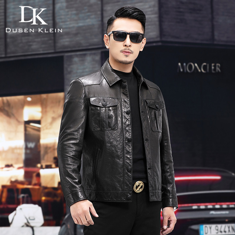 油蜡山羊皮皮夹克真皮皮衣翻领