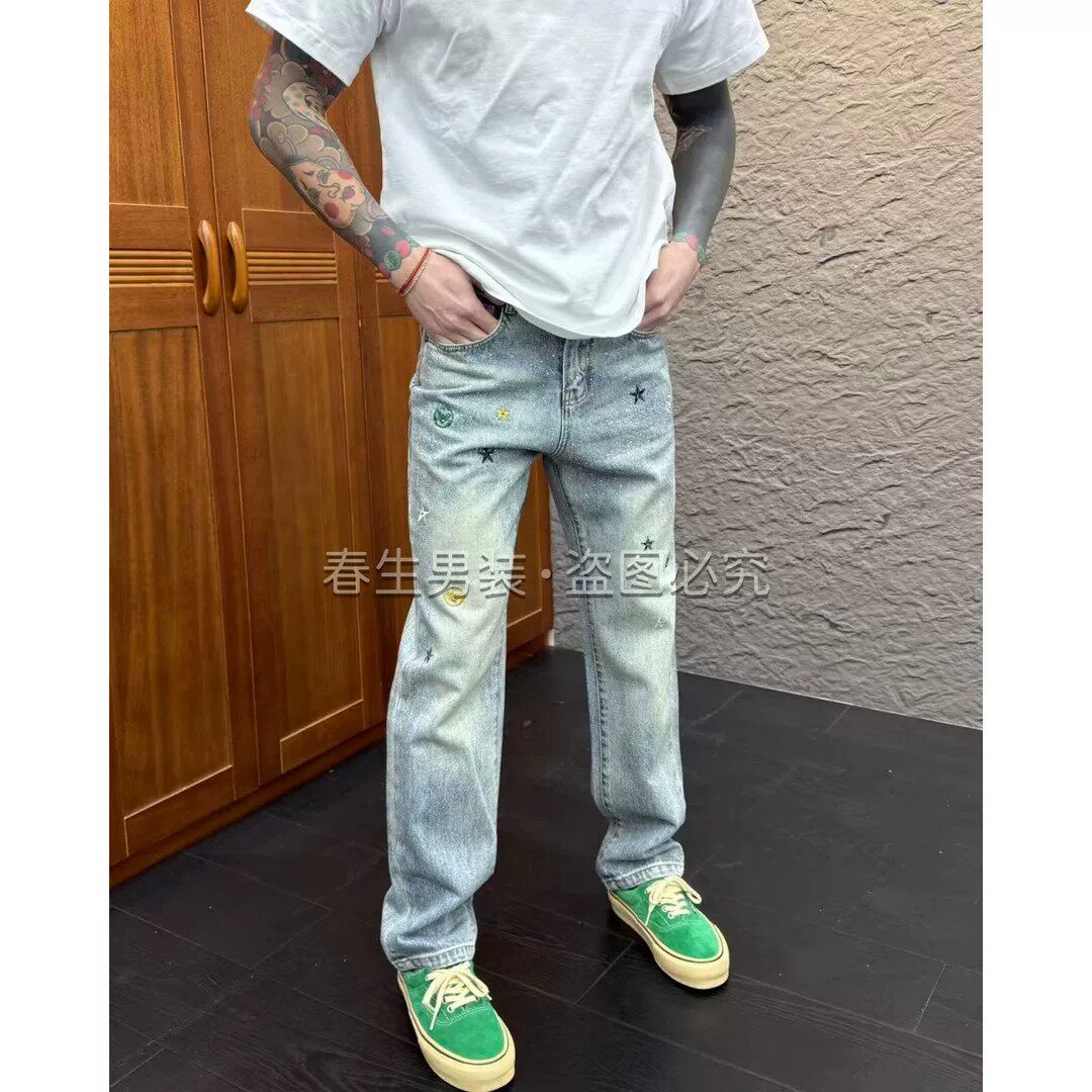 刺绣印花修身弹力百搭男牛仔裤
