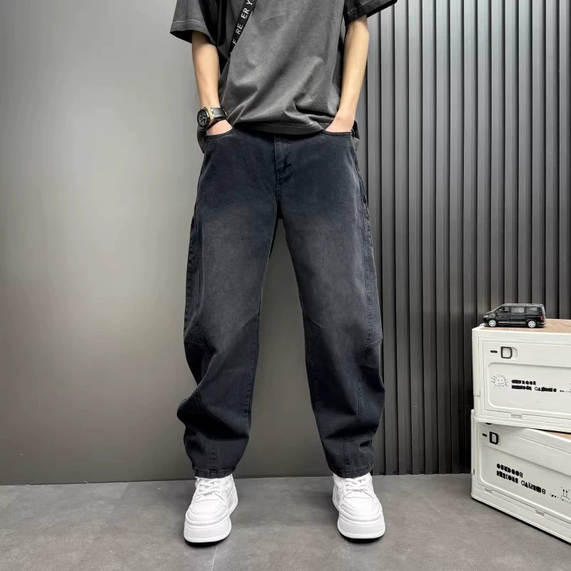 美式痞帅春夏新款牛仔裤春季男牛仔裤潮流休闲水洗宽松复古弯刀裤