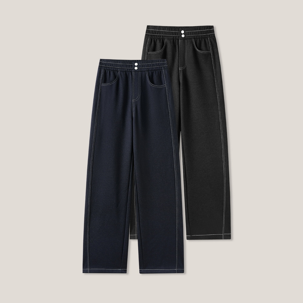 【悟空粉丝专享】简约纯色明线高腰松紧腰加绒休闲长裤ss26485