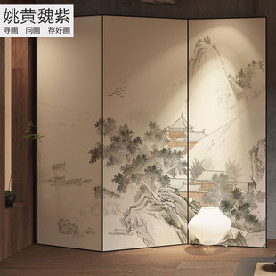 宋代美学中式古风山水墙纸竖式硬包壁画开门见山玄关独幅刺绣壁布