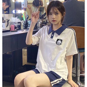 夏季 班服INS t恤女宽松上衣男运动套装 情侣学生校服翻领polo衫 短袖