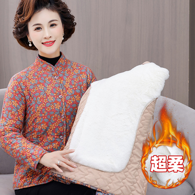 中老年人女士花色绒棉衣加绒