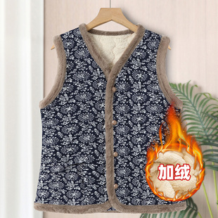 妈妈加绒加厚马甲棉衣外套秋冬装新款中年女装奶奶背心棉服中老年