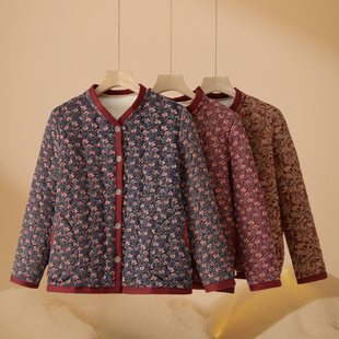 中老年人女装妈妈装秋冬新款加绒加厚保暖棉衣外套奶奶装碎花棉袄