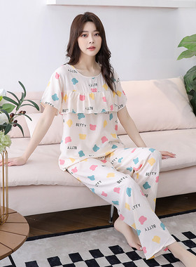 凉感棉绸睡衣女夏天短袖薄款套装夏季大码宽松绵绸家居服短袖裤子