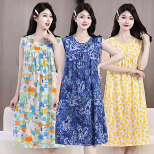 睡衣家居服 绵绸连衣裙女人造棉无袖 中年妈妈棉绸睡裙女款 2026新款
