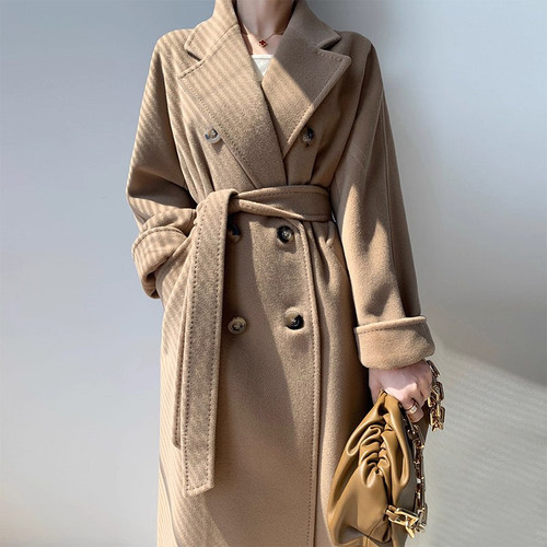 M家新款101801经典驼色大衣高级感双面羊绒大衣女中长款毛呢外套