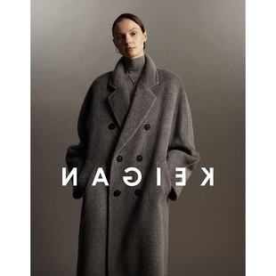 M家101801秘鲁1OOALPACA羊驼苏力羊绒大衣女皮草感灰色羊毛外套