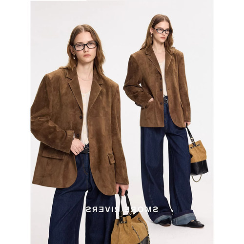 2026春装新款高级感设计英国进口羊反绒麂皮显瘦百搭小西装外套女