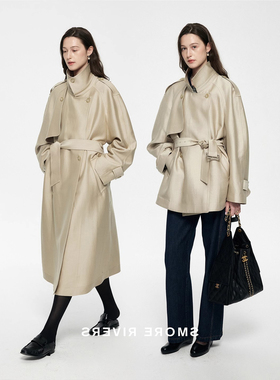 2025秋季新款英伦风重磅32mm真丝羊毛廓型中长风衣/短风衣外套女