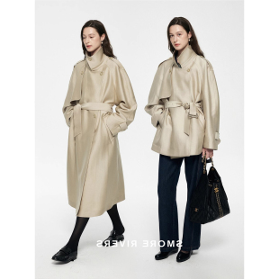 短风衣外套女 英伦风重磅32mm真丝羊毛廓型中长风衣 2025秋季 新款