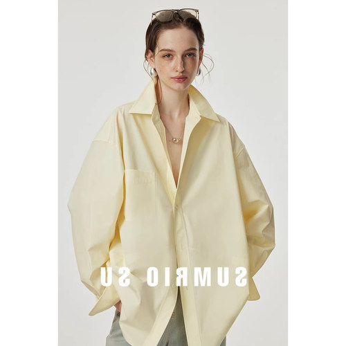 2026春装新款时髦廓形定染经典B入高支比马棉慵懒宽松男友衬衫女