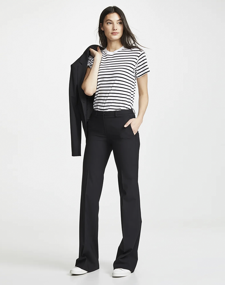 精纺羊毛低腰直筒微喇休闲通勤黑色西装裤