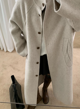 瑞瑞设计泡菜馆-气质立领长款百搭羊毛外套（含100澳毛）H3988