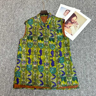 瑞瑞店2026夏上新兔子印花新中式 G416 绿色桑蚕丝马甲YS283