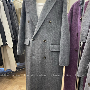 含75.8羊毛 羊毛外套 LF2415 复古通勤双排扣宽松长款 瑞瑞设计式