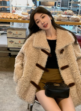 瑞瑞家廓形百搭韩系毛茸茸外套大翻领羊毛外套（含100澳毛）23882