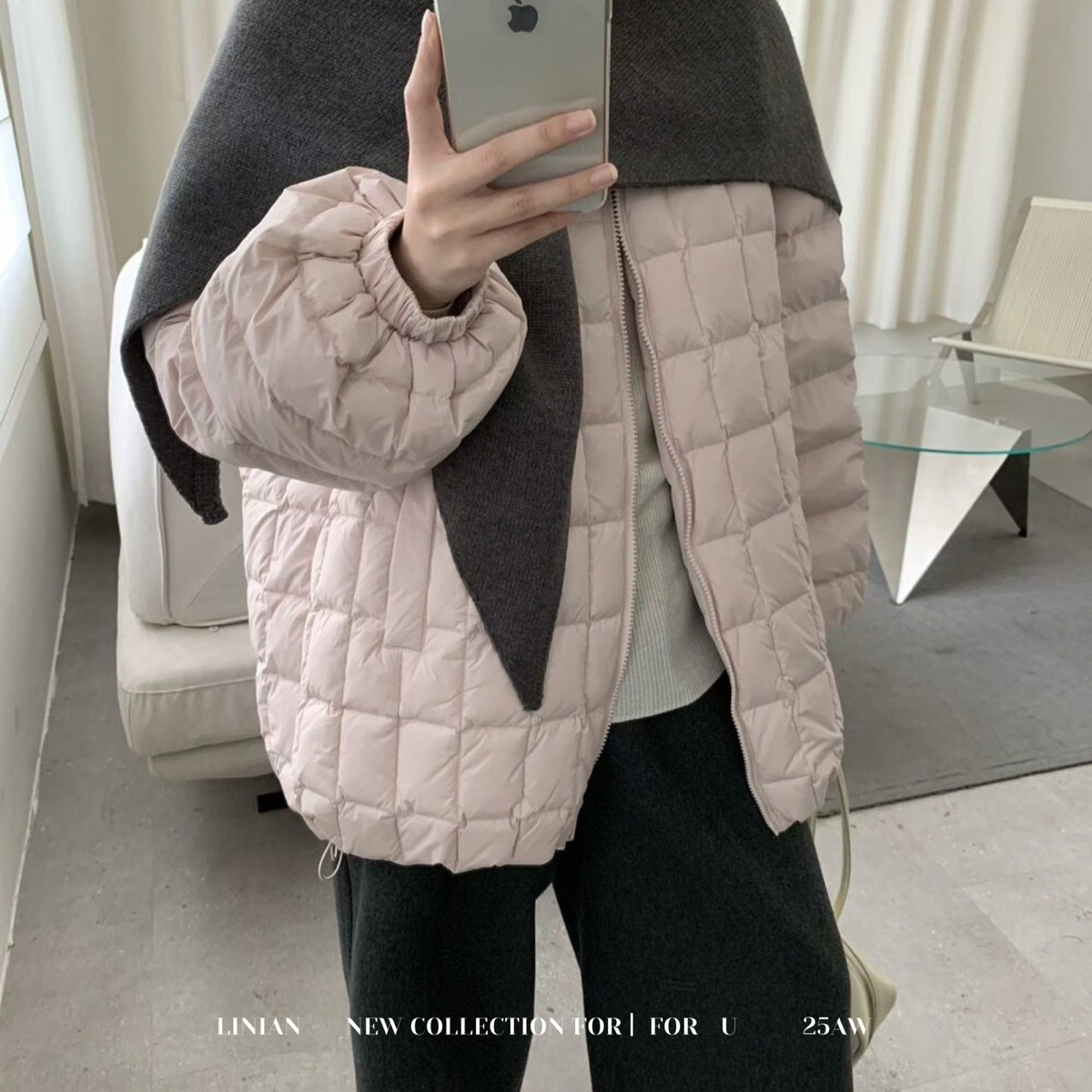 瑞瑞家2025冬季新款排骨加厚保暖羽绒服外套(配围巾)2302173105