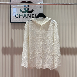 w801 内搭 瑞瑞26夏上新设计感蕾丝钩花连帽显瘦小衫 不含下装