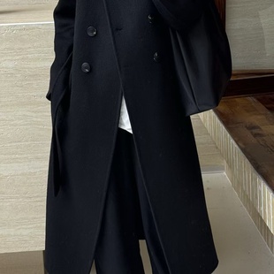 含70绵羊毛 配腰带 689 简约设计双排扣宽松双面羊毛外套 瑞版