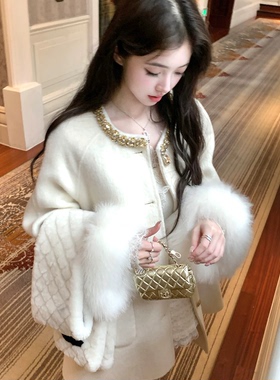 瑞家双面中长羊毛外套(配可拆真狐狸毛袖毛)（含100澳毛）172-66